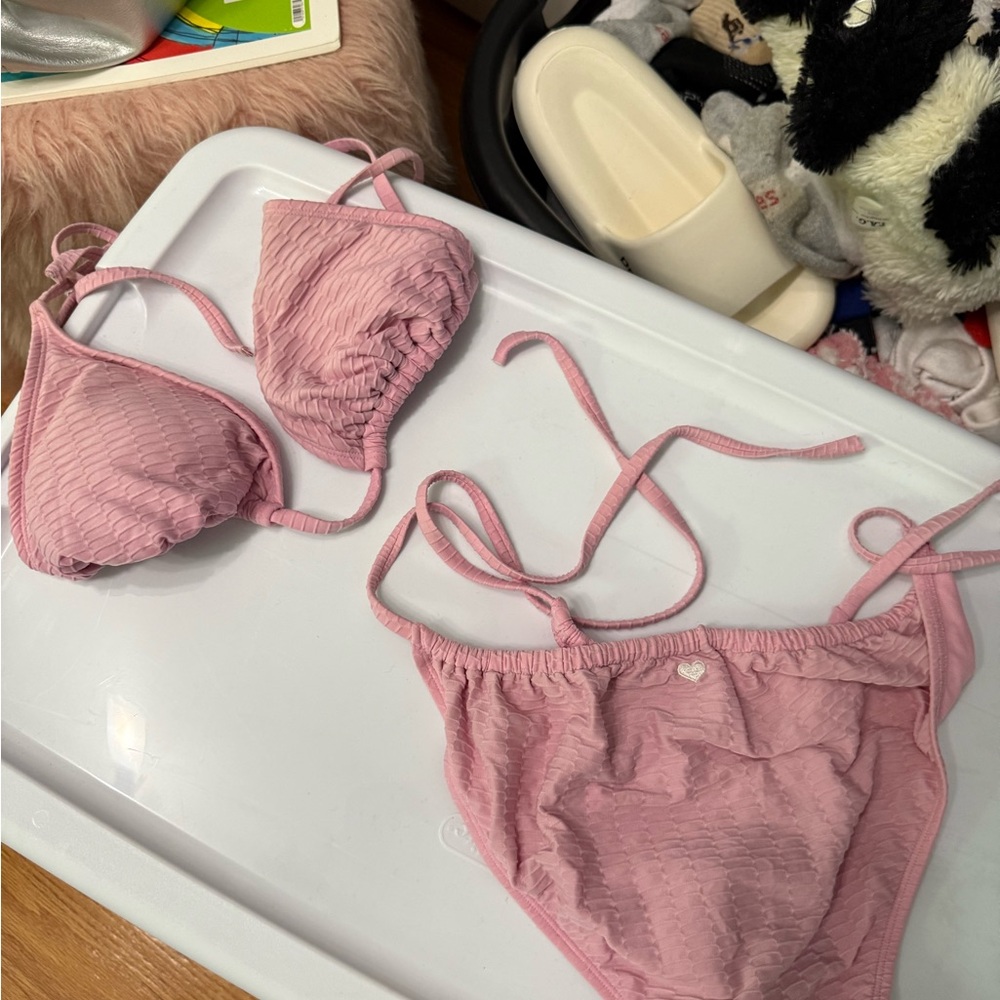Pink Textured Bikini Set